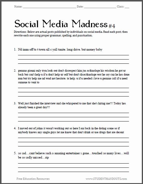 Free Printable High School Worksheets â Worksheet Template Free