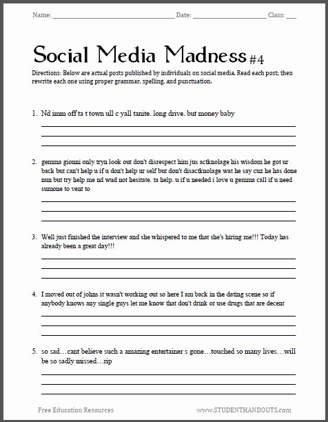 Free Printable High School Worksheets â Worksheet Template