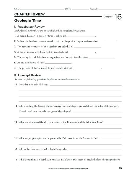 Geologic Timeline Worksheet Middle School Time Scale Grade