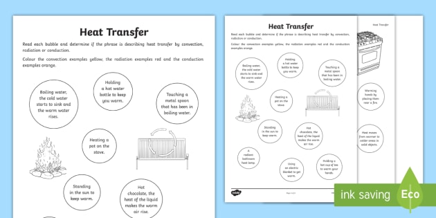 Heat Transfer Worksheet Heat Transfer Worksheet Activity Sheet