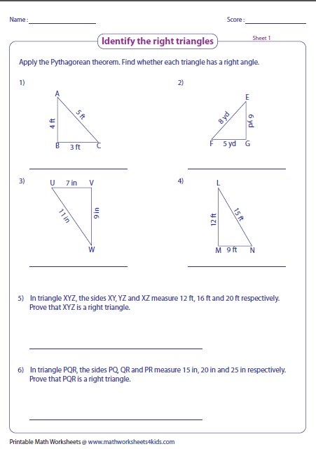 Pythagorean Theorem Worksheets