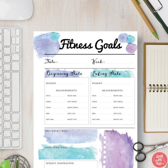 Fitness Goals Planner Printable  Track Your Weekly Weight &