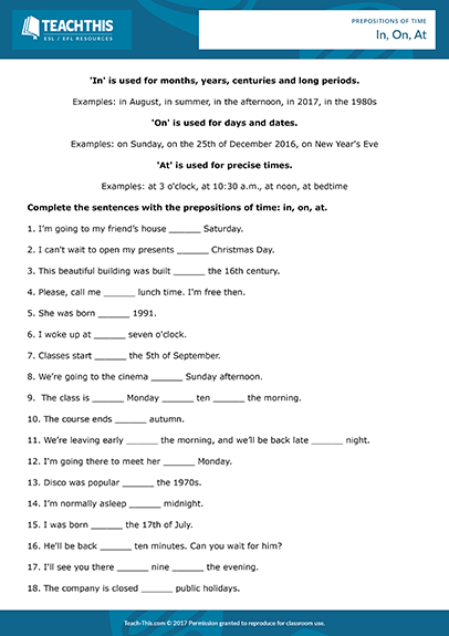 Time Prepositions Esl Games Activities Worksheets