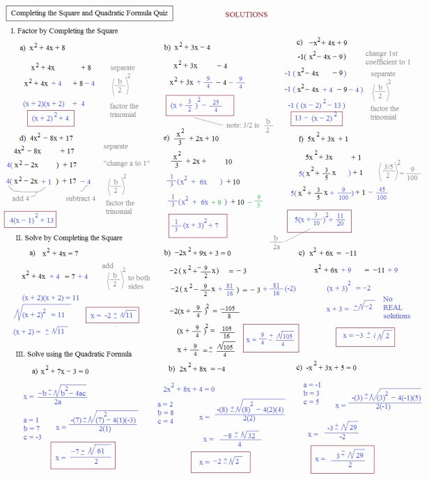 Quadratic Formula Worksheet With Answers