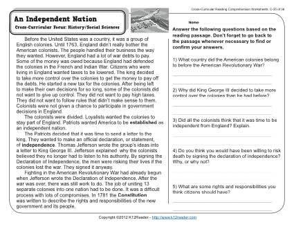 Middle School Reading Comprehension Worksheets High School Reading