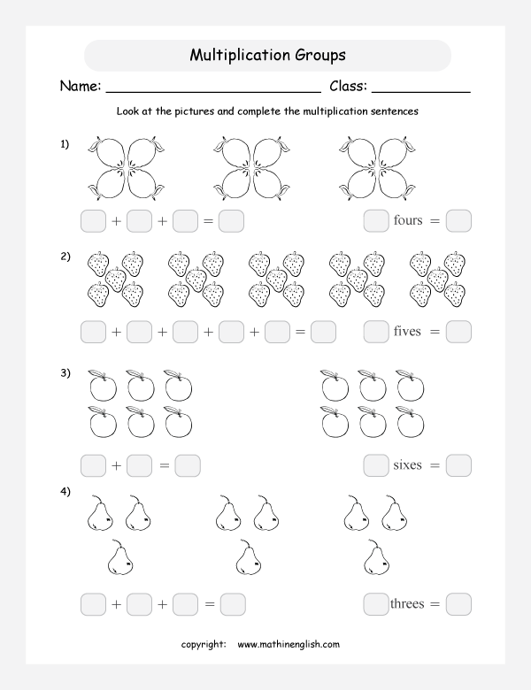 Multiply Groups Of Objects, Complete The Multiplication Sentence