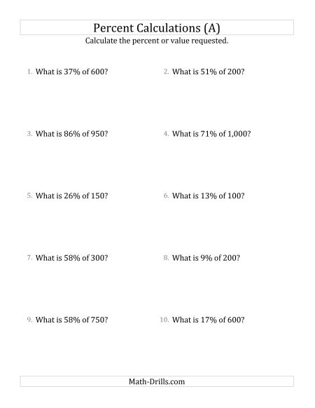 Percents Worksheets