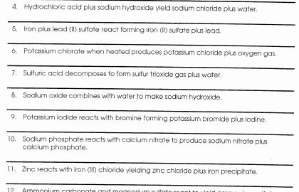 Physical Science Worksheets Answers Word Equations Worksheet