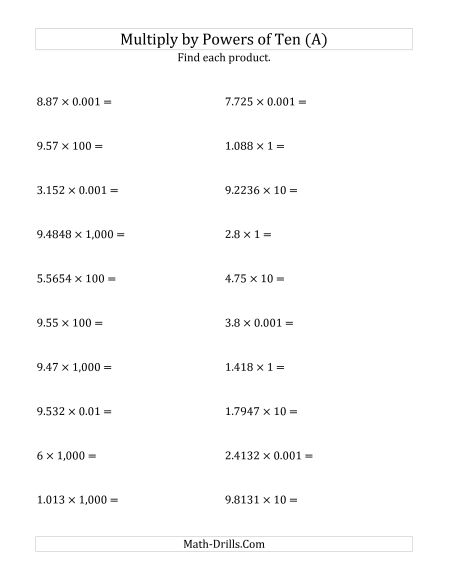Powers Of Ten Worksheets