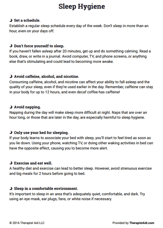 Sleep Hygiene Handout (worksheet)