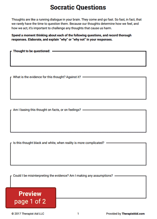 Cognitive Restructuring  Socratic Questions (worksheet