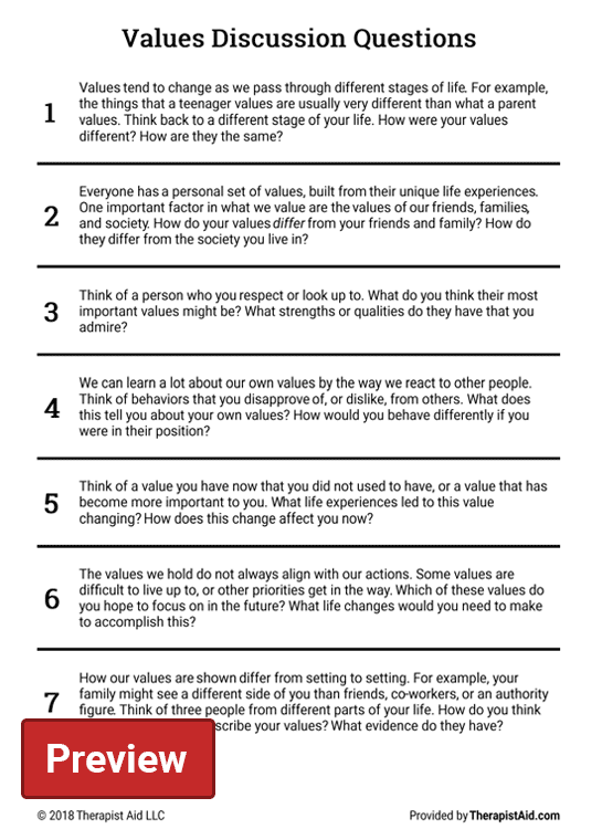 Personal Values Worksheets