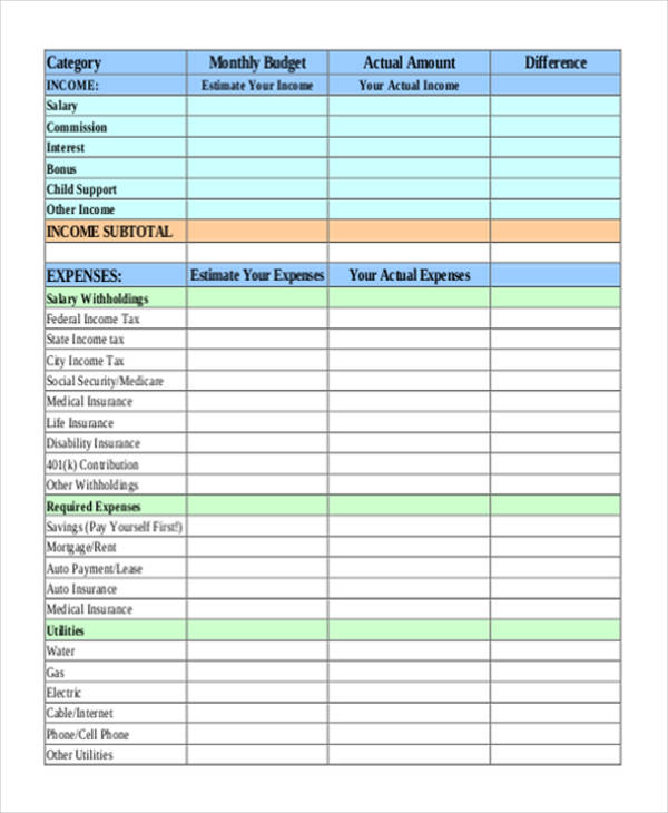 Printable Accounting Sheet