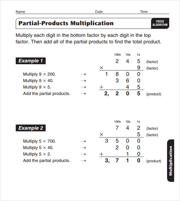 Sample Vertical Multiplication Facts Worksheet