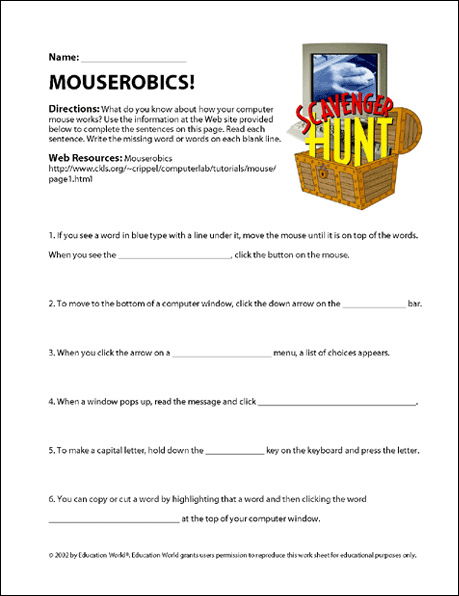 Scavenger Hunt   Mouserobics  Worksheet