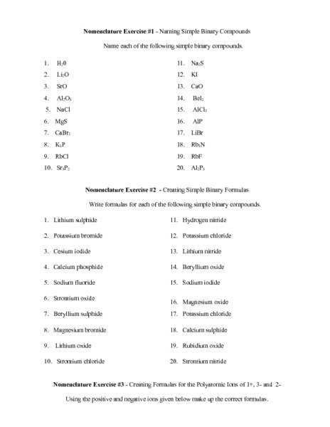 Naming Compounds Worksheet Answers