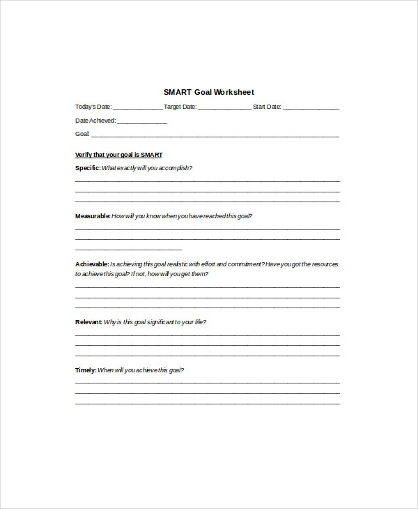 8+ Smart Goal Worksheet Templates