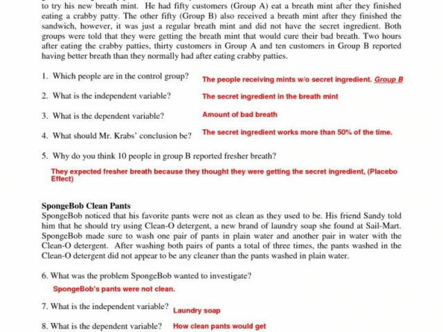 Scientific Method With Spongebob Answers Scientific Method W