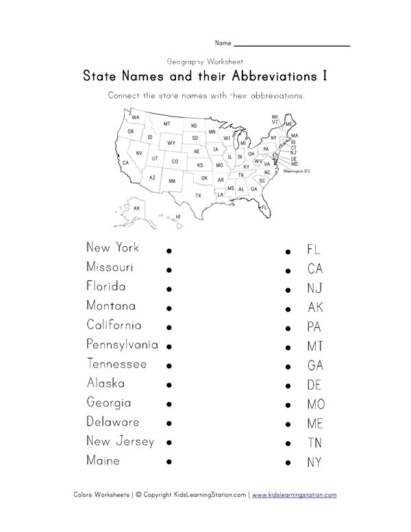 State Abbreviations Worksheet 1