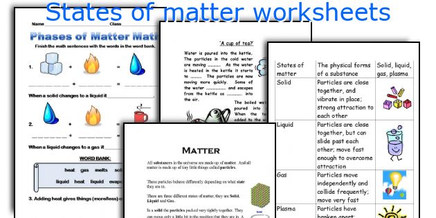 States Of Matter Worksheets