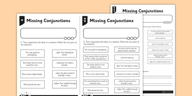Time Conjunctions Mum And Tom Differentiated Worksheet   Worksheet