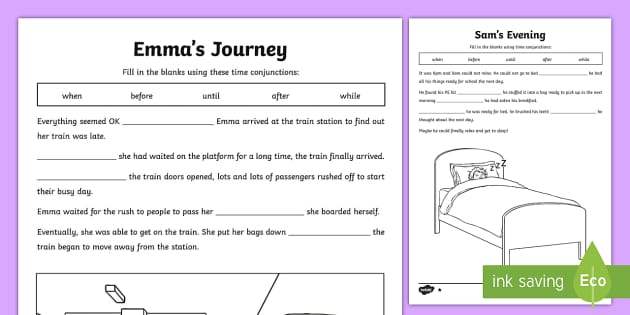 Time Conjunctions Cloze Worksheet