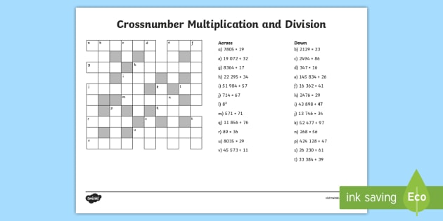 Uks2 Crossnumber Multiplication And Division Worksheet   Worksheet