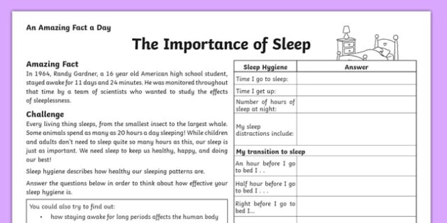 The Importance Of Sleep Worksheet   Worksheet, Worksheet