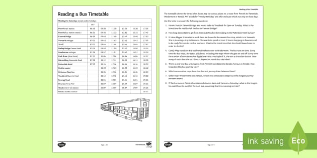 Reading A Bus Timetable Worksheet   Worksheet