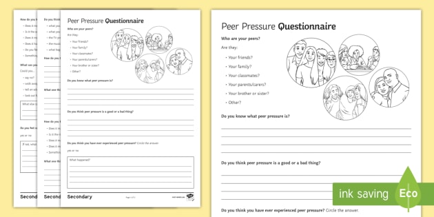 Peer Pressure Questionnaire Worksheet   Worksheet