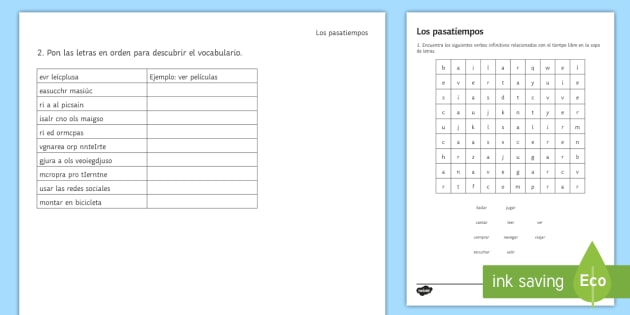 Spanish Hobbies And Free Time Activities Worksheet   Worksheet