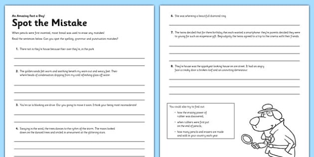 Spot The Mistake Worksheet   Worksheet