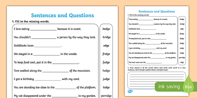 Words Ending In Dge Spelling Activity