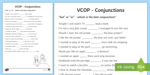 But' And 'or' Conjunctions Worksheet   Worksheet