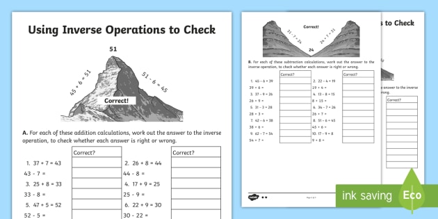 Inverse Operations To Check Answers Worksheet