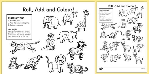 Safari Roll And Colour Worksheet   Worksheets