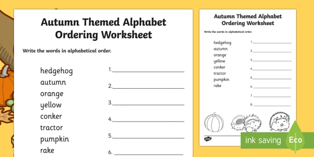Autumn Themed Alphabet Ordering Worksheet