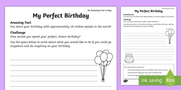 My Perfect Birthday Worksheet   Worksheet