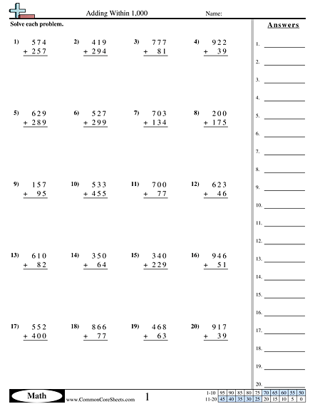 addition-within-1000-worksheets