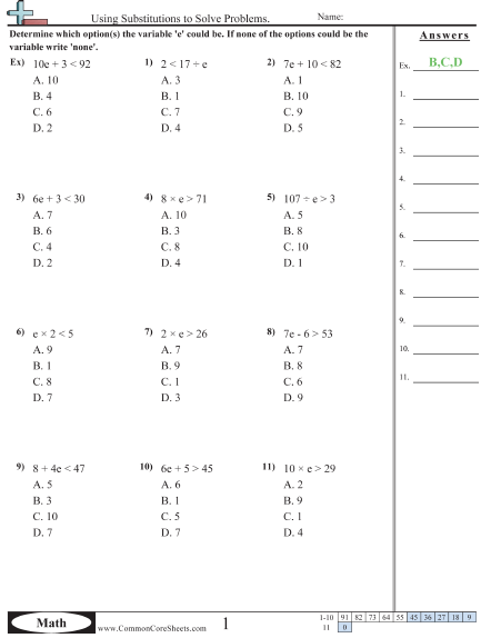Algebra Worksheets