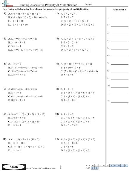 Properties Worksheets