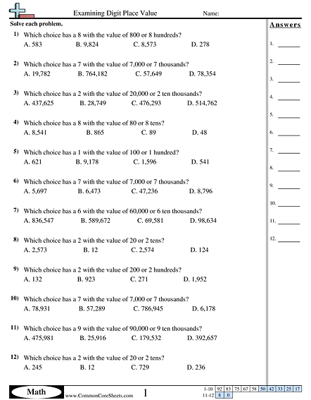 Value & Place Value Worksheets