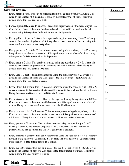 Ratio Worksheets