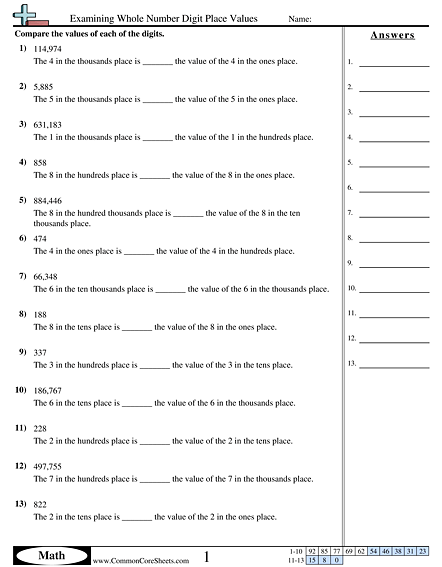 Value & Place Value Worksheets