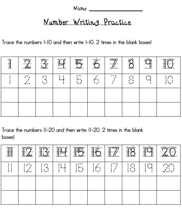 Trace And Write Numbers 1 20