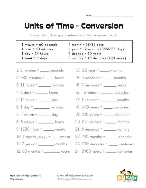 Converting Units Of Time Worksheet Free Worksheets Samples