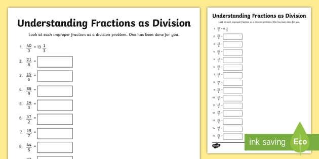 Understanding Fractions As Division Worksheet   Worksheet