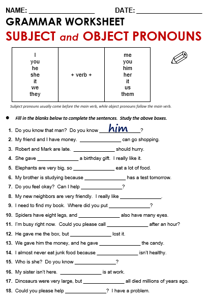 Subject And Object Pronouns