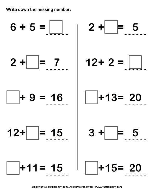 Number Sentence With Variable Worksheets