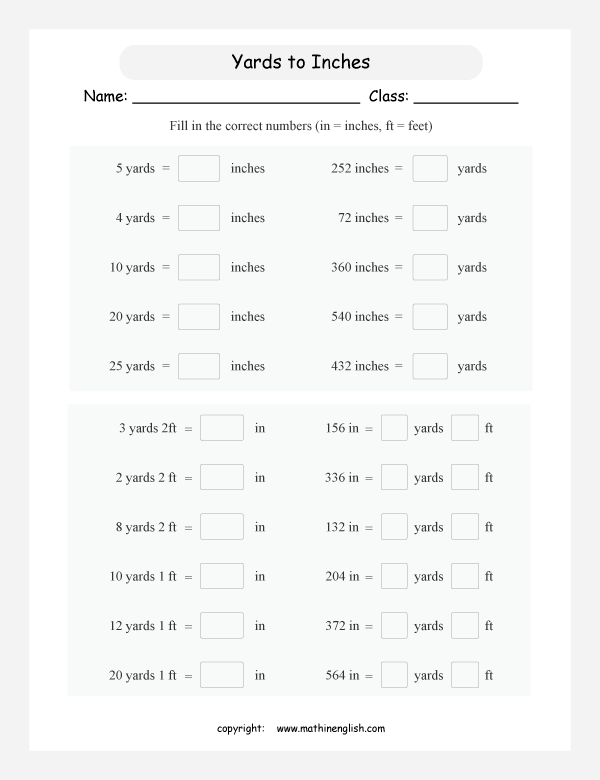 Math Conversion Worksheets With Imperial Units  Convert Yards Into